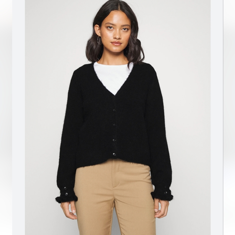 Selected Femme Curve Knit Cardigan 'Juma' Black Size Large (Wool & Alpaca)